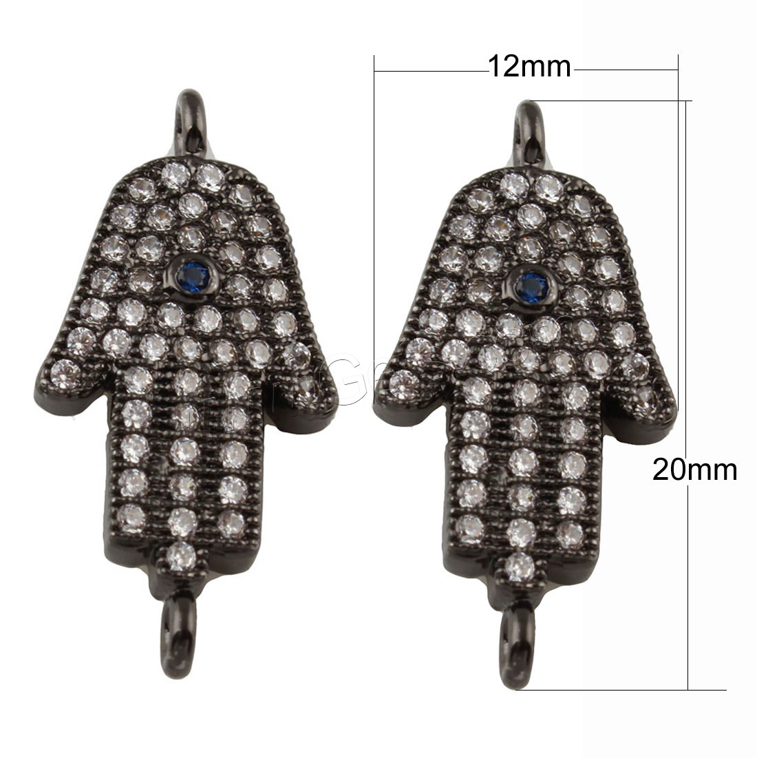 Brass Connector, Evil Eye Hamsa, plated, micro pave cubic zirconia & 1/1 loop, more colors for choice, nickel, lead & cadmium free, 12x20x3mm, Hole:Approx 1.5mm, Sold By PC