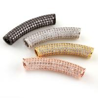Brass Curved Tube Beads, plated, micro pave cubic zirconia nickel, lead & cadmium free Approx 4mm 
