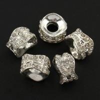 Granos de la aleación del Zinc de diamante de imitación, aleación de zinc, Tambor, chapado en color de plata, con diamantes de imitación, 11x7mm, agujero:aproximado 4mm, 10PCs/Bolsa, Vendido por Bolsa