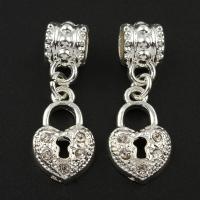 Zinc Alloy Lock Pendants, silver color plated, with rhinestone Approx 4mm 