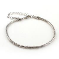 Stainless Steel European Bracelet Chain, with 7cm extender chain, snake chain, original color, 4mm Approx 6.3 Inch 