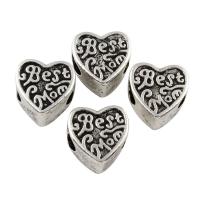 Zinc Alloy European Beads, Flat Heart, antique silver color plated, with letter pattern & without troll Approx 6mm 