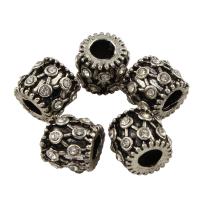 Rhinestone Zinc Alloy Beads, Tube, antique silver color plated, with rhinestone Approx 4mm 