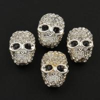 Rhinestone Zinc Alloy Beads, Skull, silver color plated, with rhinestone Approx 1mm 