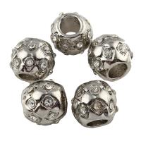 Rhinestone Zinc Alloy European Beads, Drum, platinum color plated, without troll & with rhinestone Approx 5mm 