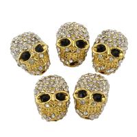 Rhinestone Zinc Alloy Beads, Skull, gold color plated, with rhinestone Approx 1mm 