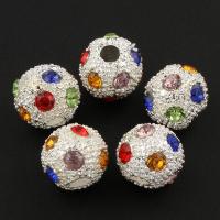 Strass Zinklegierung Perlen, rund, silberfarben plattiert, mit Strass, 12mm, Bohrung:ca. 3mm, 10PCs/Tasche, verkauft von Tasche