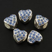 Rhinestone Zinc Alloy European Beads, Flat Heart, platinum color plated, without troll & with rhinestone Approx 5mm 
