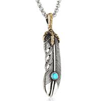 Titanium Steel Pendants, Feather, plated, vintage Approx 3-4mm 