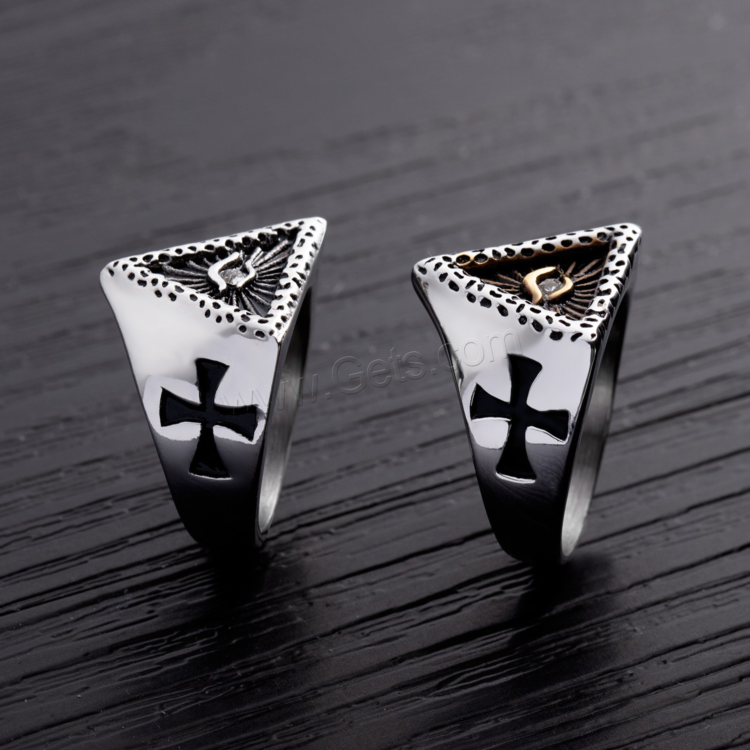 Titanium Steel Finger Ring, Cross, plated, different size for choice & for man & with rhinestone & blacken, more colors for choice, 16.5mm, Sold By PC
