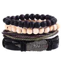 PU Leather Bracelet Set, with Linen & Wood & Zinc Alloy, Wing Shape, antique silver color plated, Unisex &  Approx 7 Inch 
