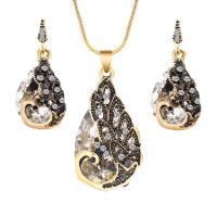 Rhinestone Zinc Alloy Jewelry Set, earring & necklace, with 5 extender chain, Teardrop, plated, for woman & with rhinestone Approx 17 Inch 