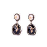 Rhinestone Brass Drop Earring, with Crystal, gold color plated, for woman & with rhinestone, black 