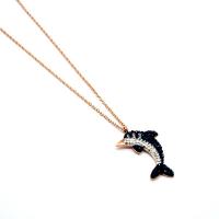 Acier titane collier de chandail, avec argile, dauphin, Placage de couleur d'or, chaîne ovale & pour femme Environ 27.5 pouce, Vendu par brin