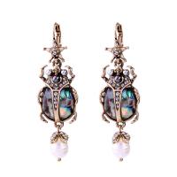 Zinc Alloy Rhinestone Drop Earring, with Abalone Shell & Glass Pearl, Insect, antique bronze color plated, for woman & with rhinestone, lead & cadmium free 