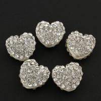 Zinc Alloy Beads, with Clay Pave, Flat Heart, with rhinestone Approx 1.5mm 