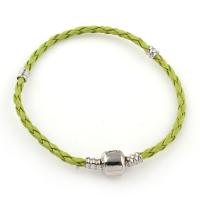 Zinc Alloy European Bracelet Cord, with PU Leather Cord, platinum color plated Approx 7.5 Inch 