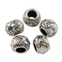 Rhinestone Zinc Alloy European Beads, Drum, antique silver color plated, without troll & with rhinestone Approx 5mm 