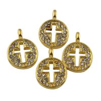 Zinc Alloy Rhinestone Pendants, Flat Round, gold color plated, with rhinestone Approx 1.5mm 