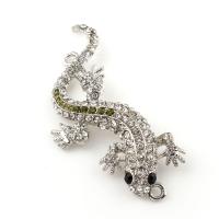 Rhinestone Zinc Alloy Connector, Gecko, platinum color plated, with rhinestone & 1/1 loop Approx 2.5mm 