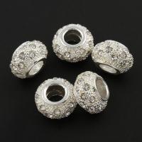 Rhinestone Zinc Alloy European Beads, Drum, silver color plated, with rhinestone Approx 5mm 