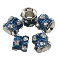 Rhinestone Zinc Alloy European Beads, Tube, platinum color plated, without troll & enamel & with rhinestone Approx 5mm 