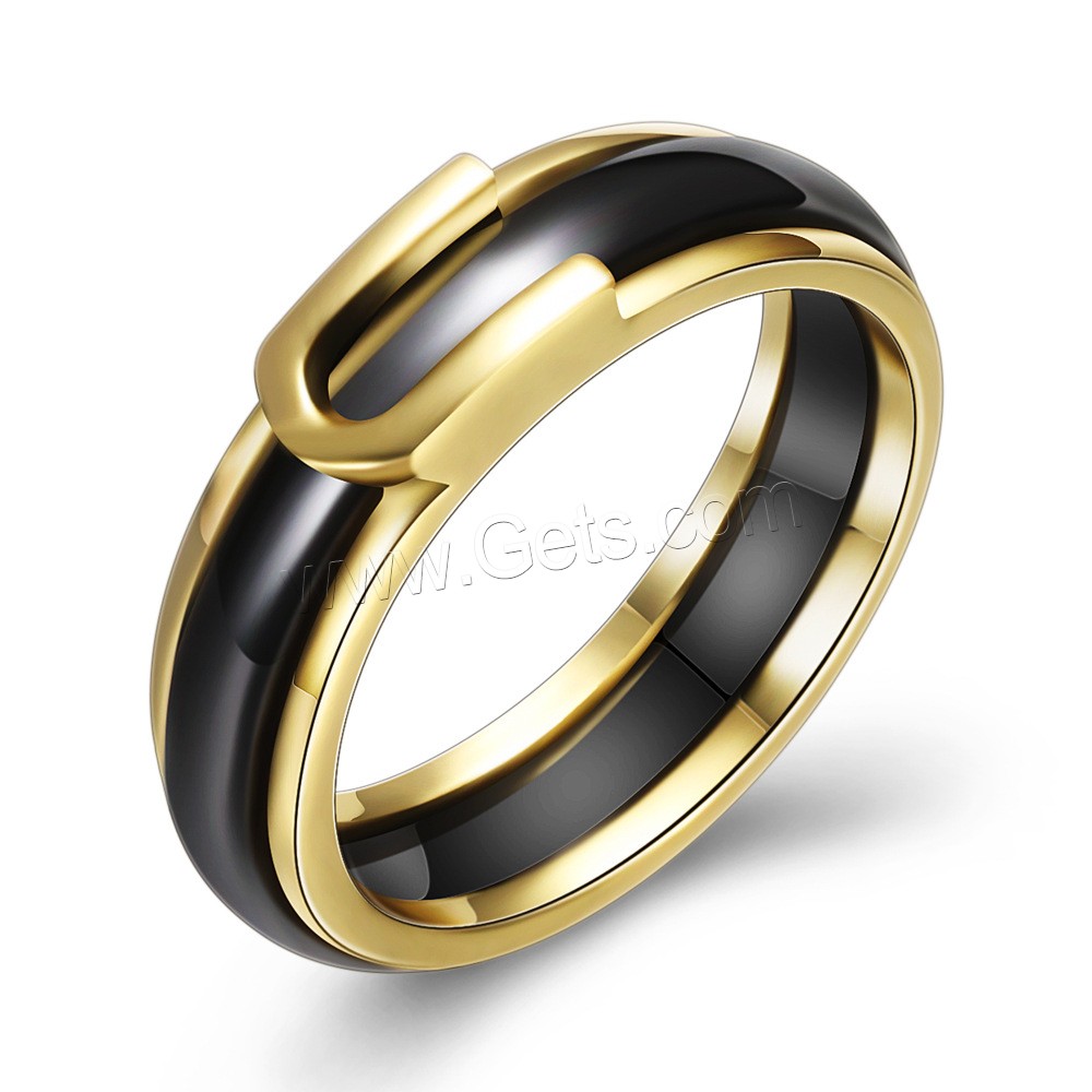 Stainless Steel Finger Ring, with Porcelain, gold color plated, Unisex & different size for choice, more colors for choice, Sold By PC