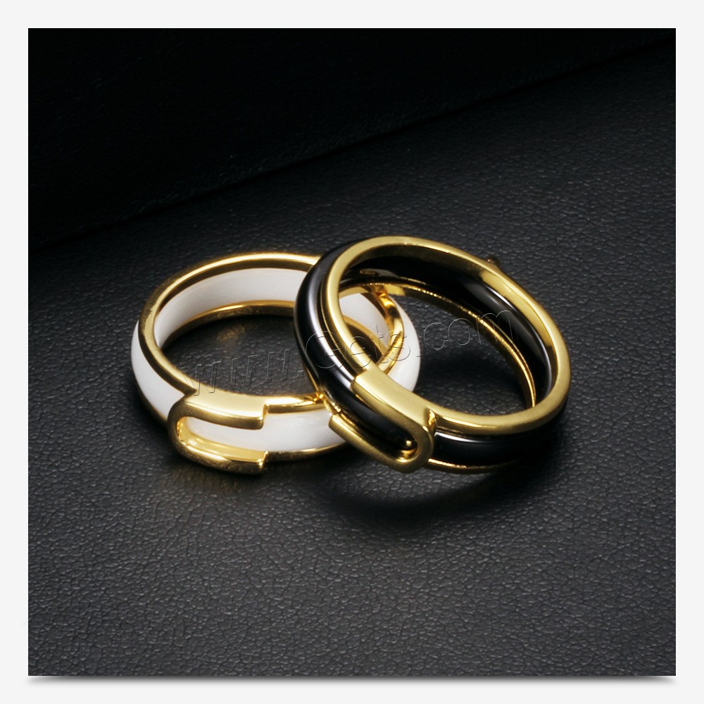 Stainless Steel Finger Ring, with Porcelain, gold color plated, Unisex & different size for choice, more colors for choice, Sold By PC