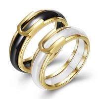 Stainless Steel Finger Ring, with Porcelain, gold color plated, Unisex 