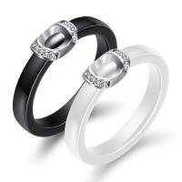acero inoxidable anillo, con Porcelana, unisexo & diverso tamaño para la opción & con diamantes de imitación, más colores para la opción, Vendido por UD