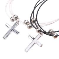 цинковый сплав браслеты для двоих, с Вощеный шнур нейлона, Kресты, плакирован серебром, регулируемый длина:Приблизительно 10 дюймовый, 2пряди/Лот, продается Лот