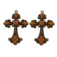 Zinc Alloy Cross Pendants, fleur-de-lis cross, antique copper color plated, with rhinestone Approx 3mm 