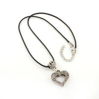 Zinc Alloy Necklace, with PU Leather, with 5cm extender chain, Heart, antique silver color plated, for woman Approx 4mm Approx 16.6 Inch 