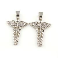 Wing Shaped Zinc Alloy Pendants, silver color plated, with rhinestone Approx 