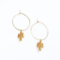 Zinc Alloy Hoop Earring, Opuntia Stricta, gold color plated, for woman, lead & cadmium free 