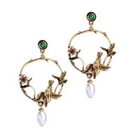 Zinc Alloy Rhinestone Drop Earring, with Glass Pearl, antique gold color plated, for woman & with rhinestone 