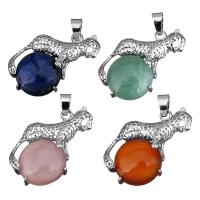 Gemstone Brass Pendants, with Gemstone, Leopard, silver color plated Approx 