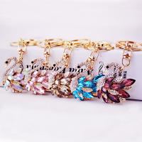 Rhinestone Zinc Alloy Key Chain, with Crystal, Swan, gold color plated, with rhinestone 