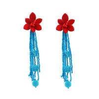 Seedbead Tassel Earring, with Zinc Alloy, silver color plated, for woman 