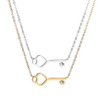 Stainless Steel Jewelry Necklace, with 2.36inch extender chain, Key, plated, oval chain & for woman & with rhinestone & hollow Approx 17.5 Inch 