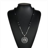 Stainless Steel Sweater Necklace, with Glass, Flat Round, with flower pattern & for man & frosted & blacken Approx 26.37 Inch 