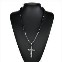 Stainless Steel Sweater Necklace, with Glass, Cross, Carved, for man & frosted & blacken Approx 26.37 Inch 