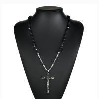 Stainless Steel Sweater Necklace, with Glass, Cross, Christian Jewelry & for man & frosted & blacken 6mm Approx 26.37 Inch 