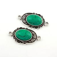 Zinc Alloy Connector, with Synthetic Turquoise, Flat Oval, antique silver color plated, 1/1 loop Approx 2mm 