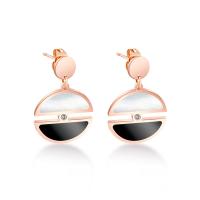 Stainless Steel Drop Earring, with Black Shell & White Shell, plated, for woman & with rhinestone 