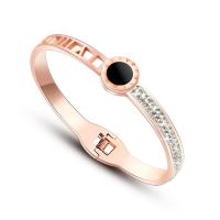 Stainless Steel Bangle, with Rhinestone Clay Pave & Black Shell, plated, with roman number & for woman 12mm, Inner Approx 58mm 