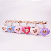 Rhinestone Zinc Alloy Key Chain, with Resin, Heart, gold color plated, with rhinestone 