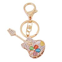 Rhinestone Zinc Alloy Key Chain, with Cats Eye, Violin, gold color plated, with rhinestone 