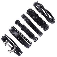Faux Leather Bracelet Set, with Waxed Nylon Cord & Zinc Alloy, silver color plated, multilayer & Unisex & adjustable Approx 7 Inch 