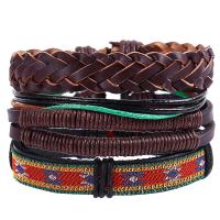 Faux Leather Bracelet Set, with Linen, multilayer & Unisex & adjustable Approx 7 Inch 